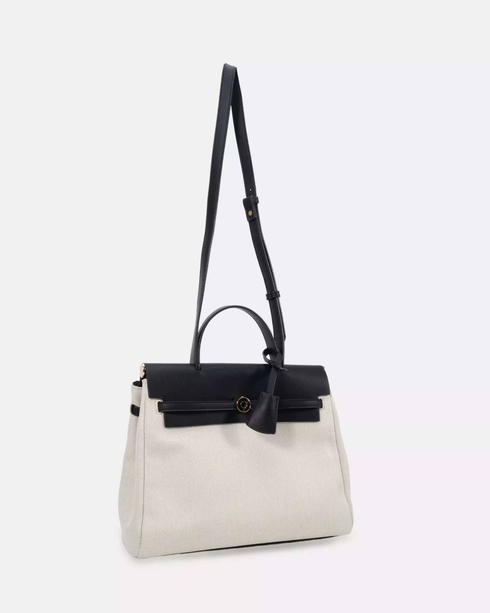 ABRAXAS BLACK/LINEN TOP HANDLE BAG