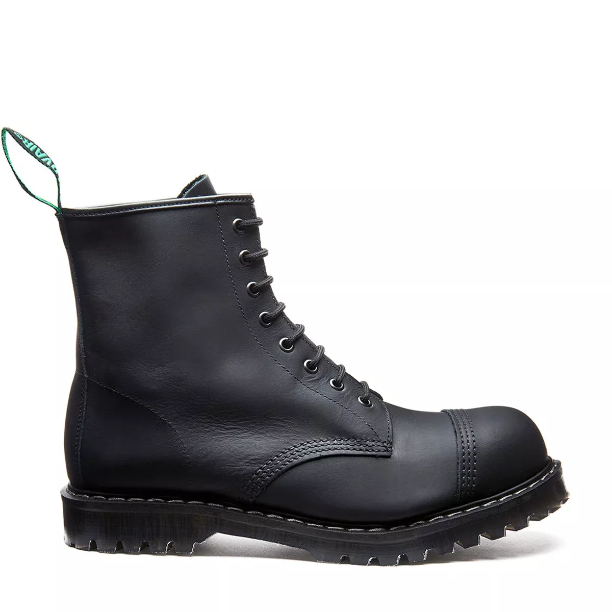 Black Greasy 8 Eye Steel Toe Derby Boot