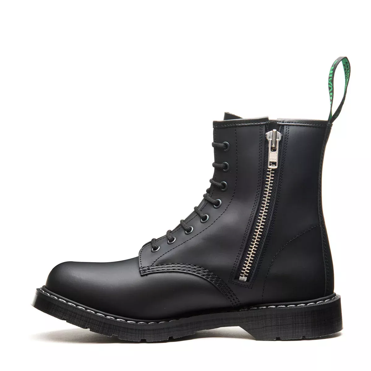 Black Greasy 8 Eye Zip Derby Boot