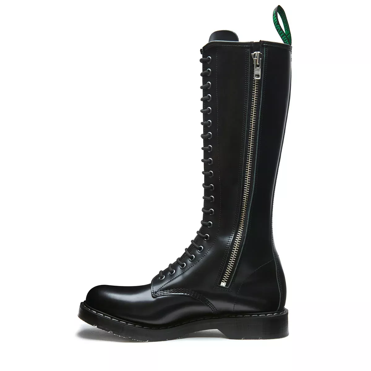 Black Hi-Shine 20 Eye Zip Derby Boot
