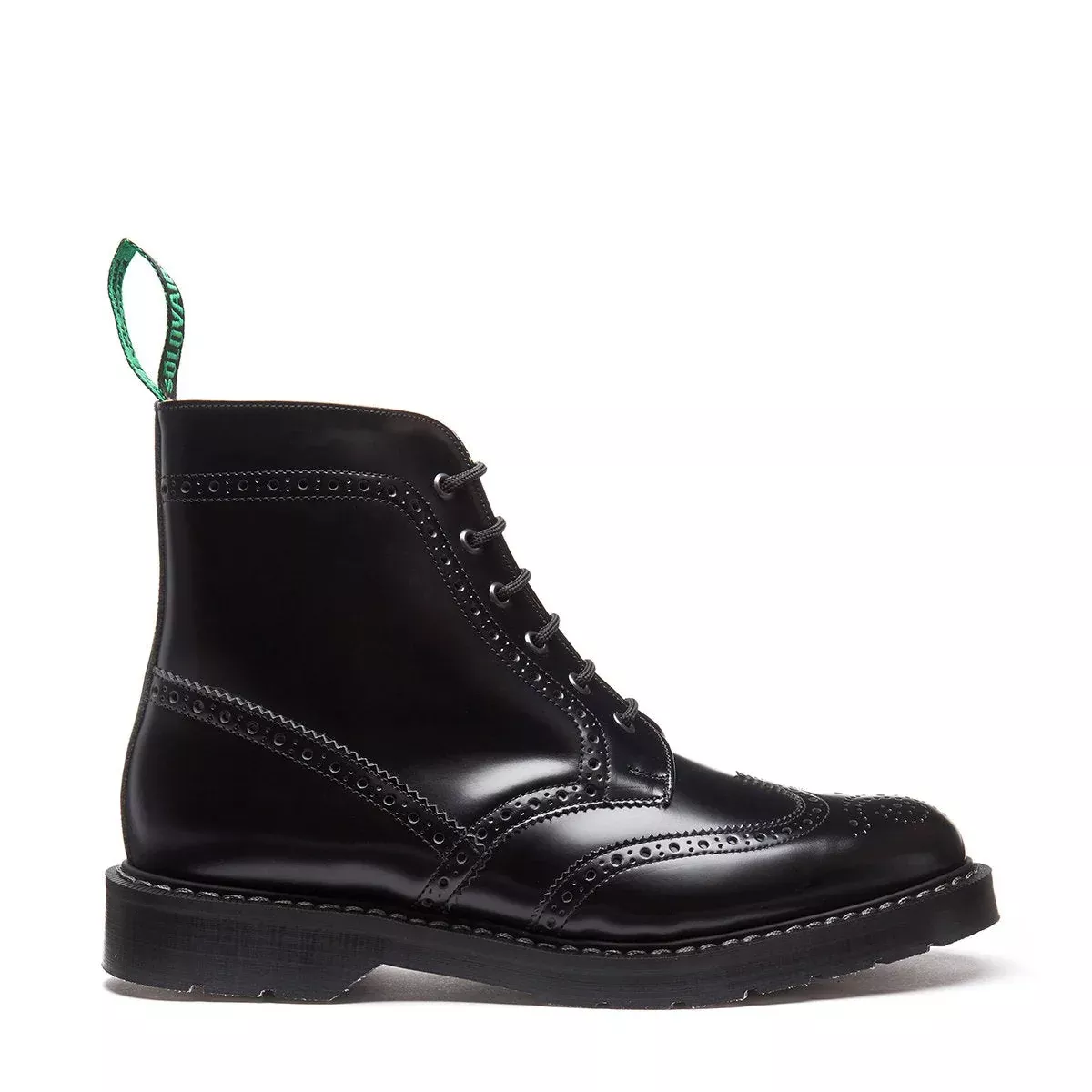 Black Hi-Shine 6 Eye Brogue Boot