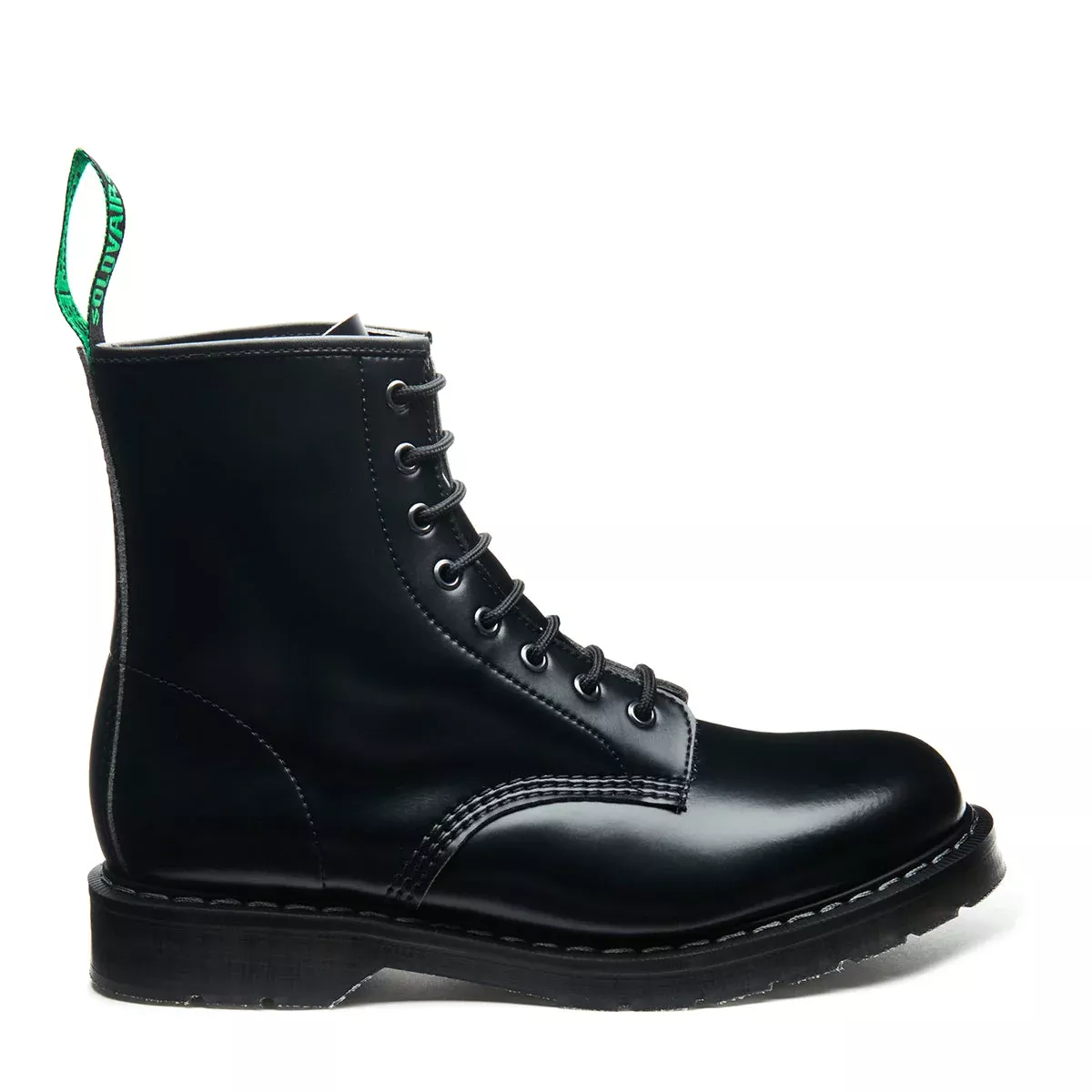 Black Vegan Hi-Shine 8 Eye Derby Boot