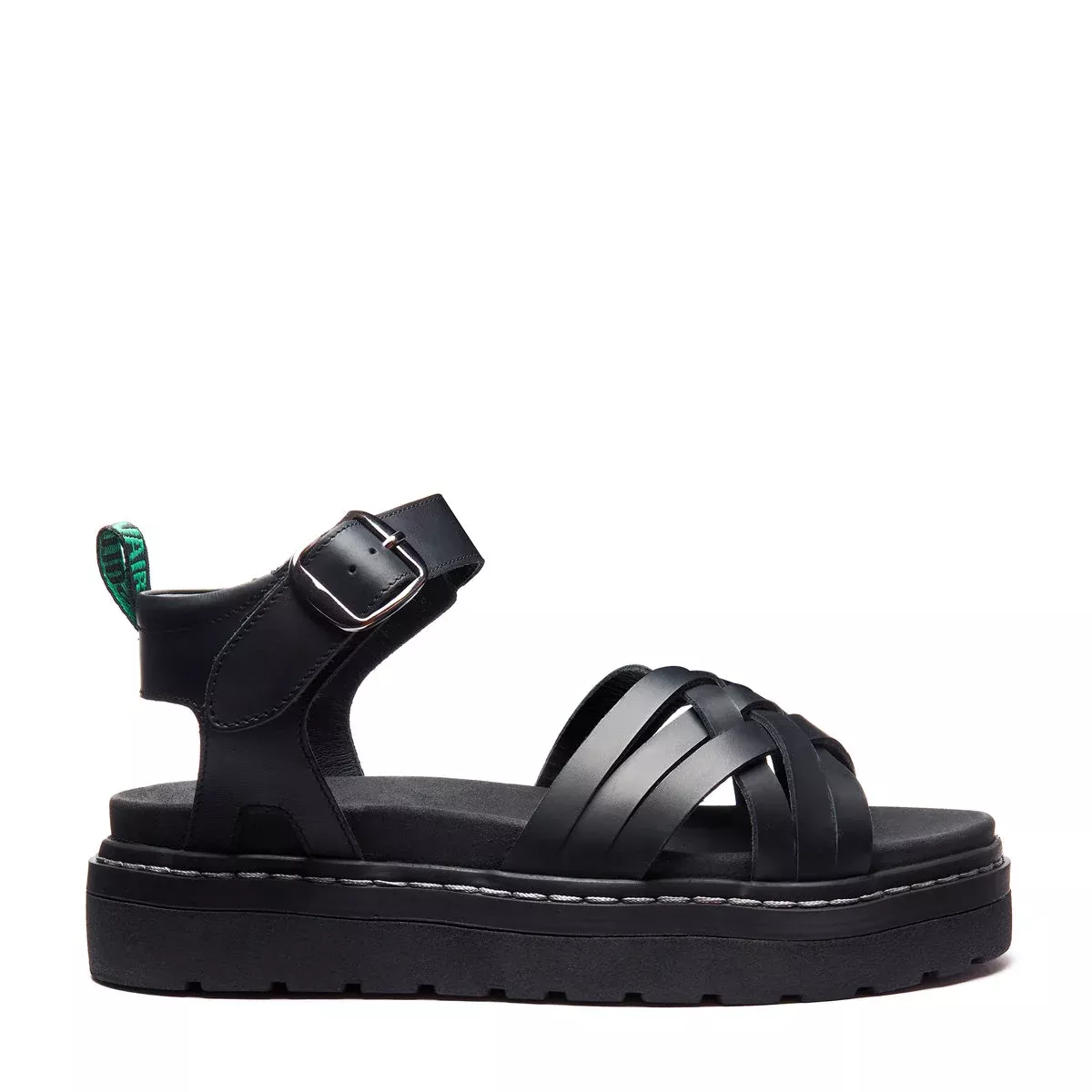 Eydon - Black Greasy One Strap Crossover Sandal