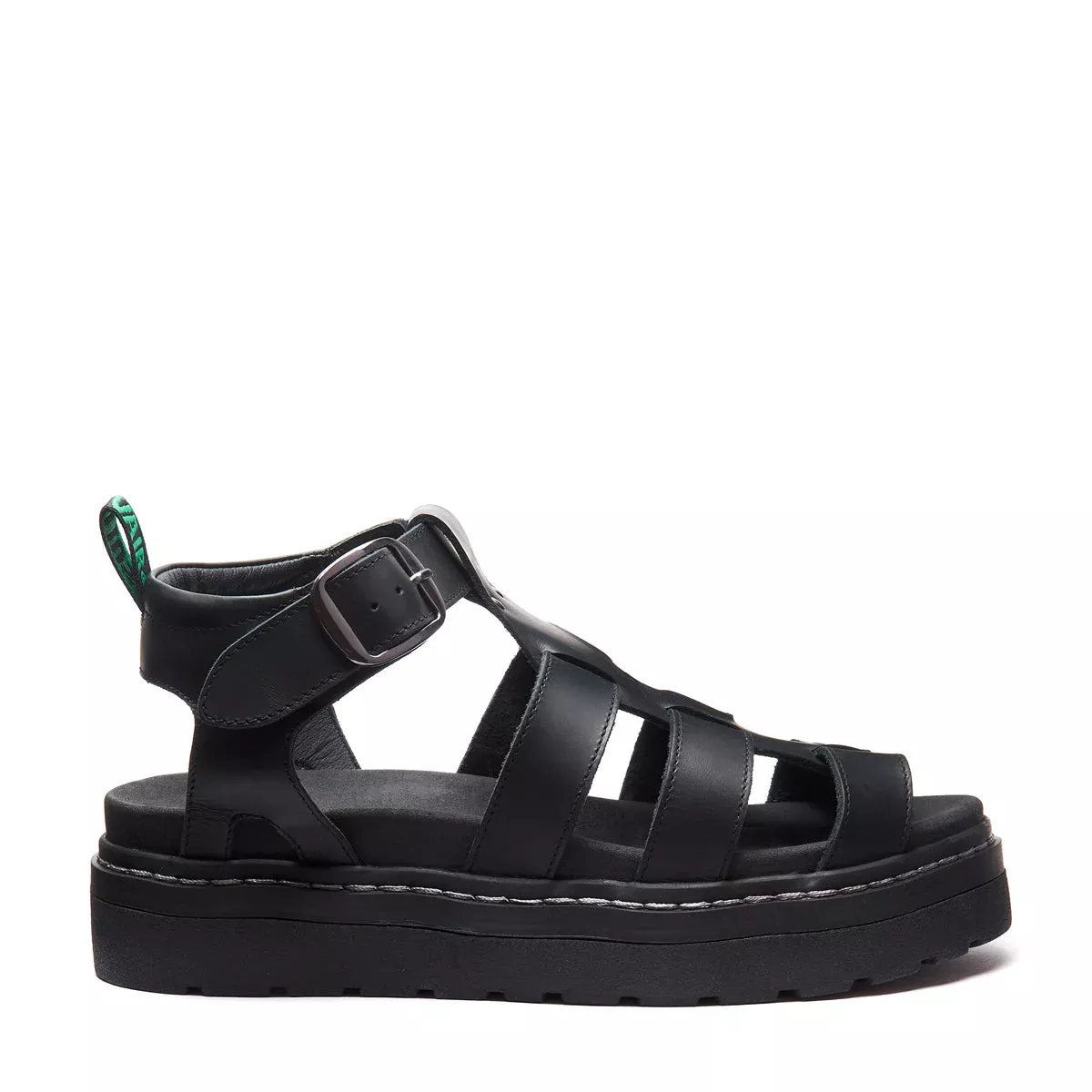 Grendon - Black Greasy Three Strap Sandal