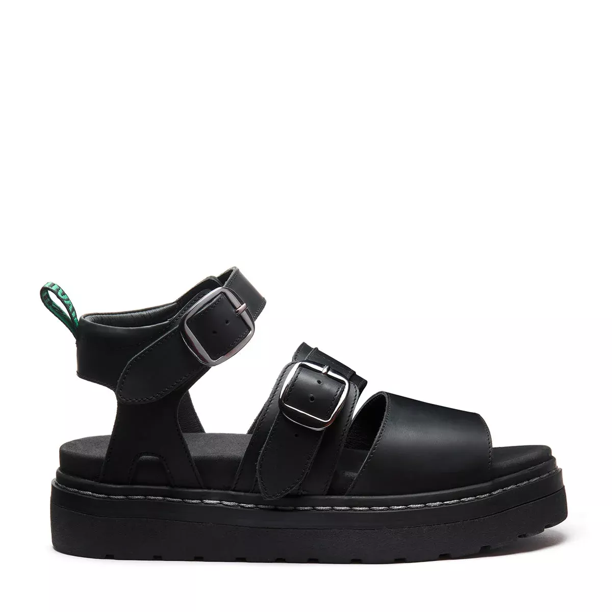 Lavendon - Black Greasy Two Strap Sandal