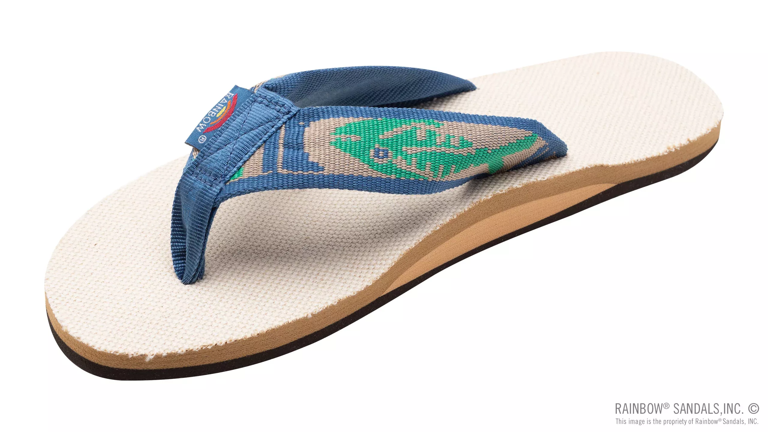 Rainbow Sandals Single Layer Hemp with a 1" Nylon Fish Pattern Strap (Mens) - Natural with Light Green