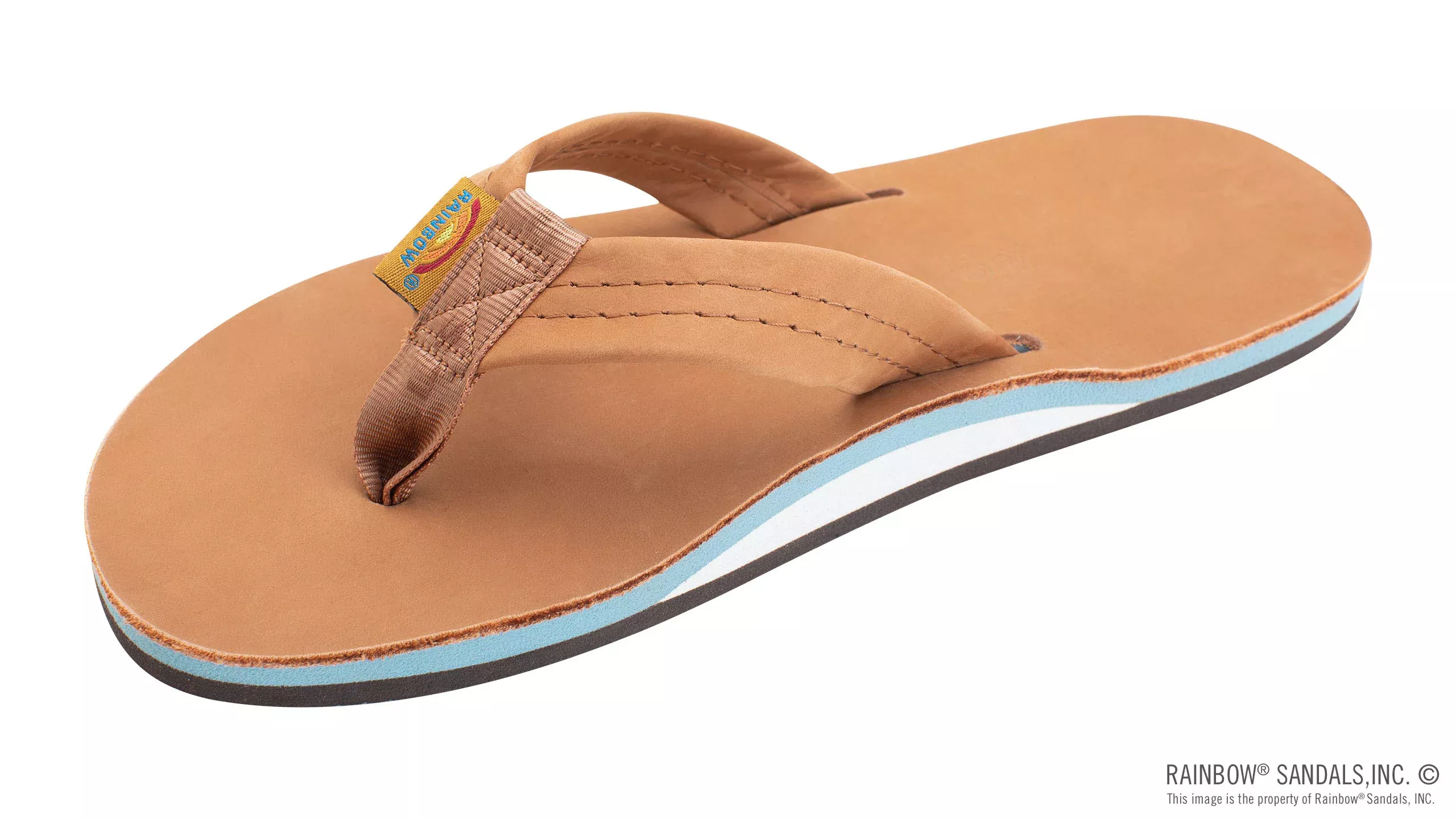Rainbow Sandals Single Layer Premier Leather with Arch Support (Mens) - Tan & Blue