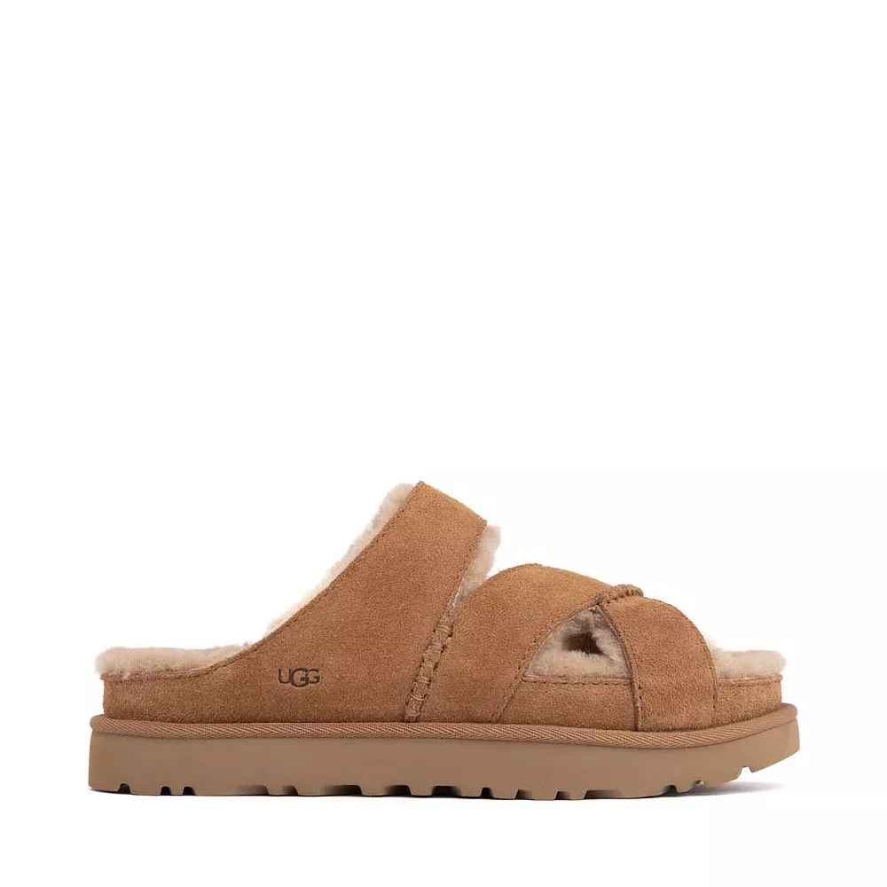 Womens UGG Greenport Cross Strap Slide Sandal - Chestnut
