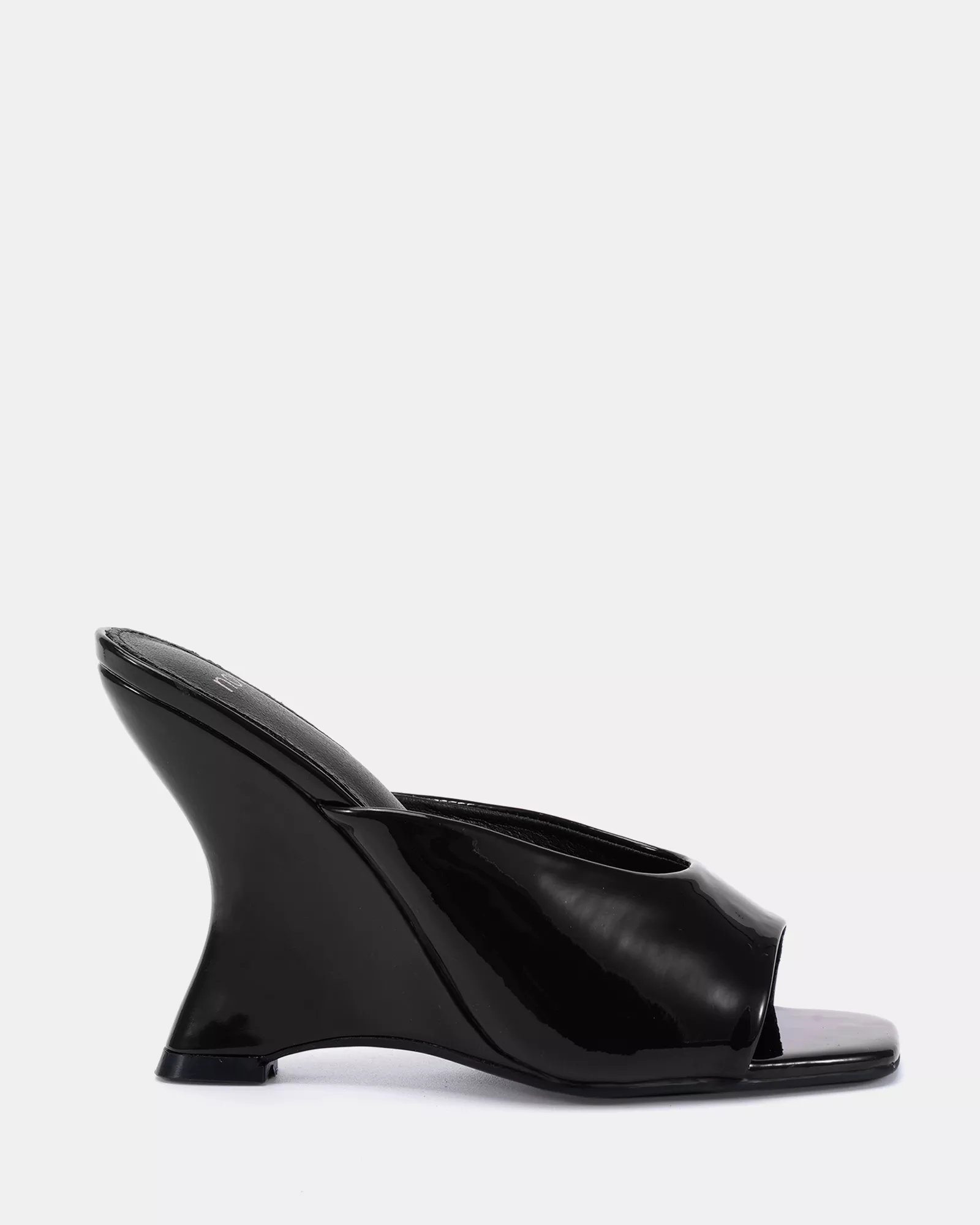 ZAYLEY Black Patent Open Toe Heels